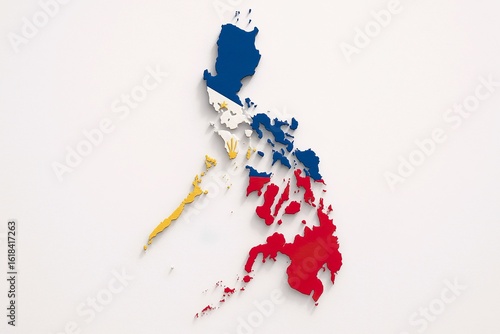 Philippines 3D Map with Flag Colors on White Background – 16:9