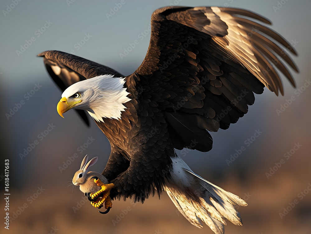 Fototapeta premium Eagle Hunting Rabbit In Flight