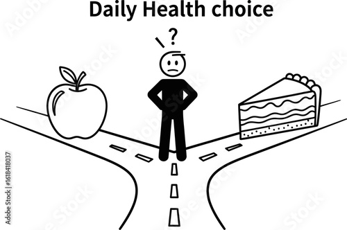 Healthy eating choices apple or cake diet decision making nutrition dilemma healthy lifestyle choice concept editable