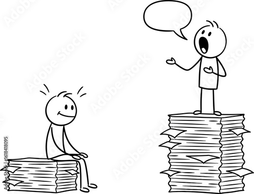 Stick figure presentation on stack of paper documents cartoon concept for business and education use editable