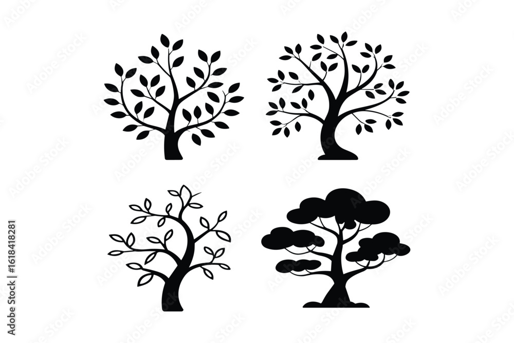 Obraz premium Creative Tree Silhouette Icons Pack
