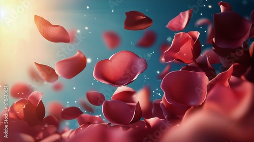 Colorful Rose Petals Float Gracefully in a Dreamy Backdrop During Sunset.