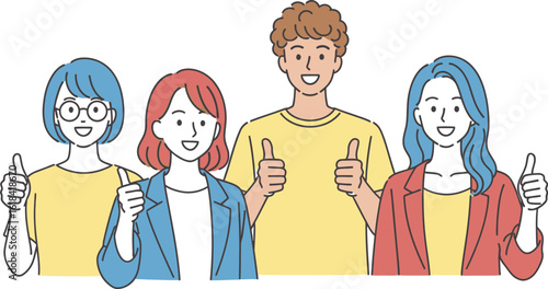 Diverse team showing thumbs up for success and approval in business and teamwork illustration vector editable