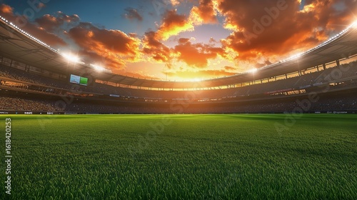 Bright Sunset Over a Vibrant Football Stadium Filled With Cheering Fans in th...