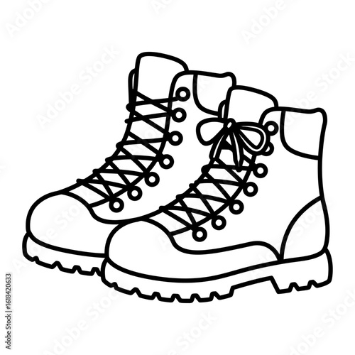 Outline icon of hiking boots or work shoes in black and white.