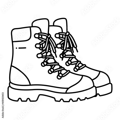Outline icon of hiking boots or work shoes in black and white.