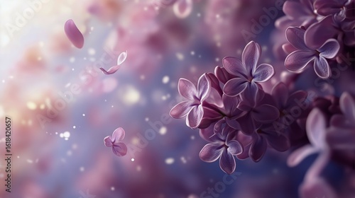 Blooming Lilac Flowers Creating a Soft, Dreamy Atmosphere in the Spring Sunli...