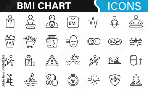 Body mass index chart icons for wellness, fitness, and nutrition