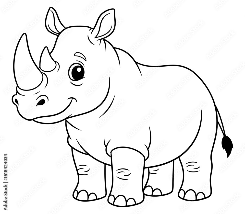 Fototapeta premium Cartoon Outline Illustration of a Smiling Rhinoceros