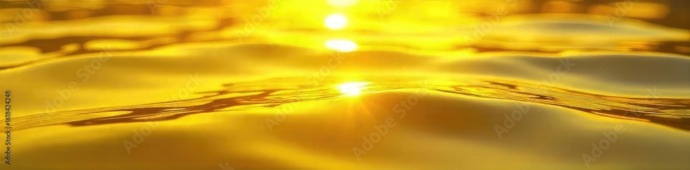 Fototapeta premium Close-up shot of vibrant yellow ripples spreading across a calm water surface, sunlight reflecting on the gentle waves Perfect for themes of serenity, energy, and natural beauty , organic, natural