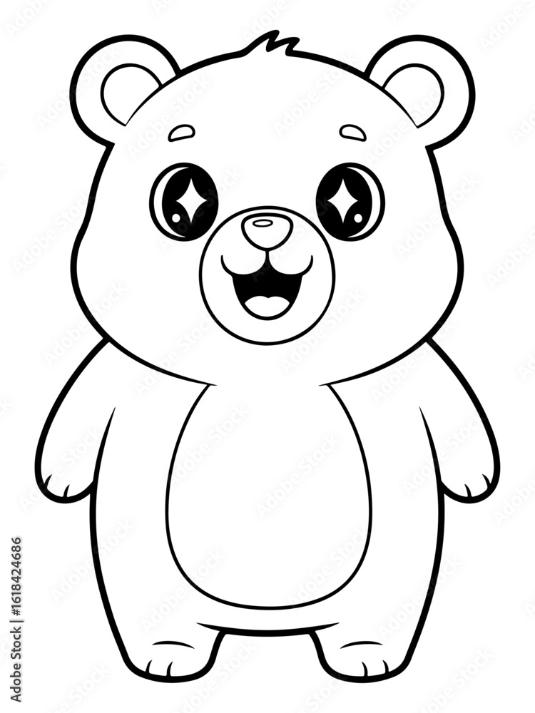 Fototapeta premium Cartoon Outline of a Cute Bear with Star Eyes Smiling