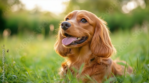 Golden Retriever Enjoying a Sunny Afternoon in a Green Meadow With Wildflowers.