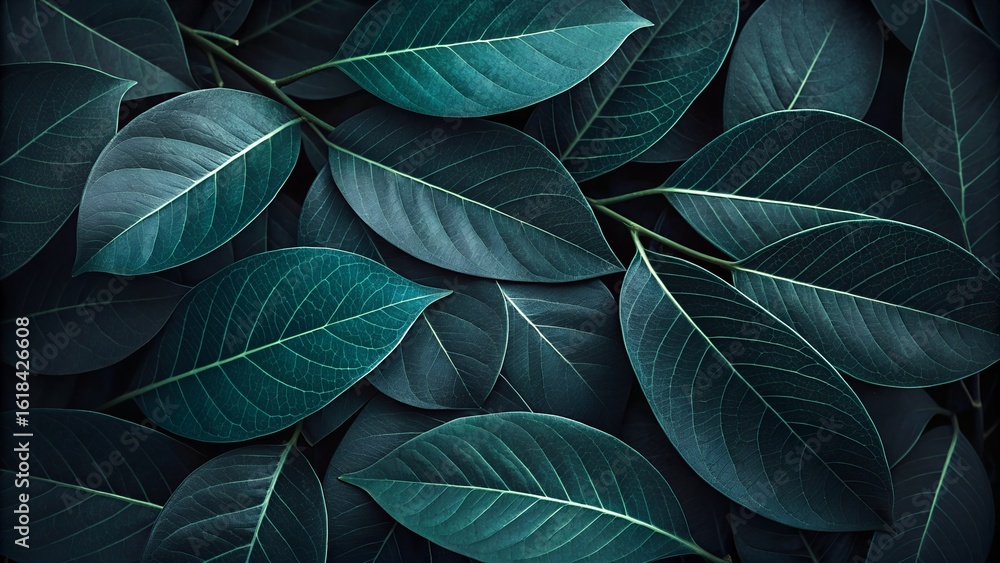 Obraz premium Dark Green Leaf Overlap Texture – Natural Botanical Close-Up for Wellness Branding and Editorial Design