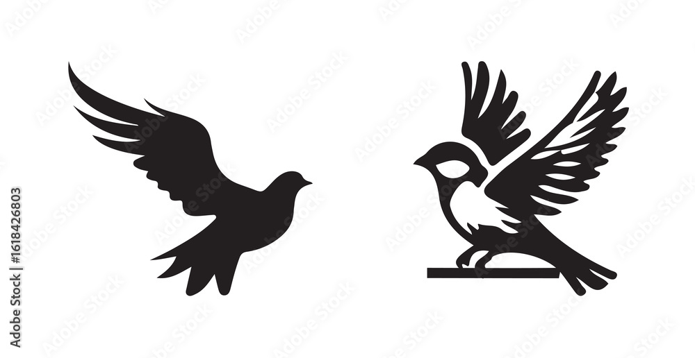 Fototapeta premium bird silhouette icon, Vector elements for designfly sign collection, nature symbol, flat style on a white background. Vector illustration eps 10.
