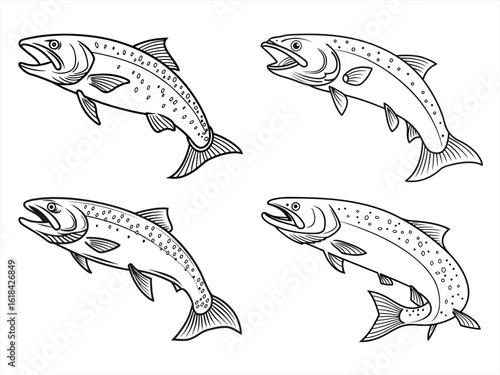 coloring page line art the salmon black vector bundle