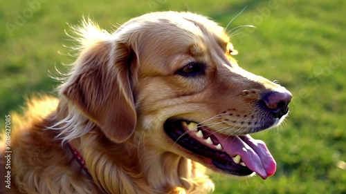 Golden Retriever Portrait. A Beautiful Dog Posing in the Sunlight, Tongue Out.