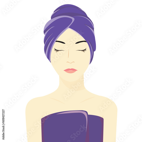 Spa skin care beauty woman wearing hair towel after beauty treatment  illustration