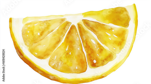 Isolated watercolor lemon slice PNG, high-resolution, hand-drawn style, transparent background