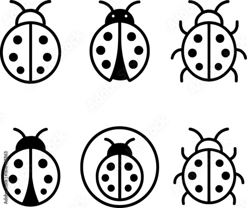 Ladybug outline insect vector icon collection white background 