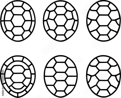 Turtle Shell Pattern Vector Icons Set Black Outline on White Background 