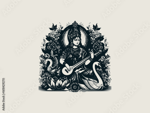 Elegant Greek muse with lyre vector logo for music academies or orchestras