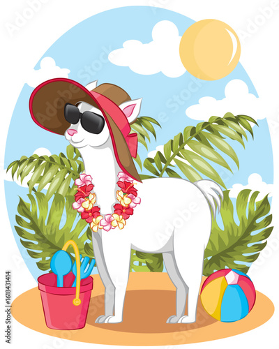 Summer illustration with a cute llama