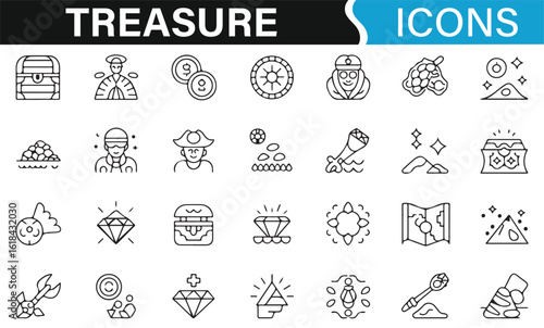 Riches and fortune icons for treasure maps and exploration