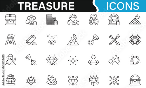 Icons representing wealth, gold, diamonds, and treasure chest symbols

