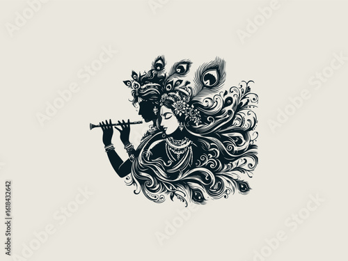 Divine Lord Shiva playing flute vector logo for spiritual yoga studios or meditation centers