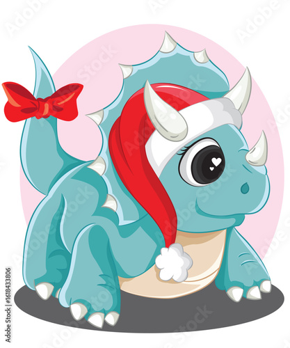 Cute cartoon dinosaur with christmas hat
