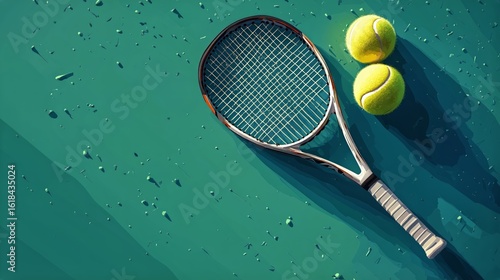 Tennis Racket and Balls Resting on a Court Surface During Daylight