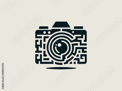Vintage film camera vector logo for photography studios or retro camera shops