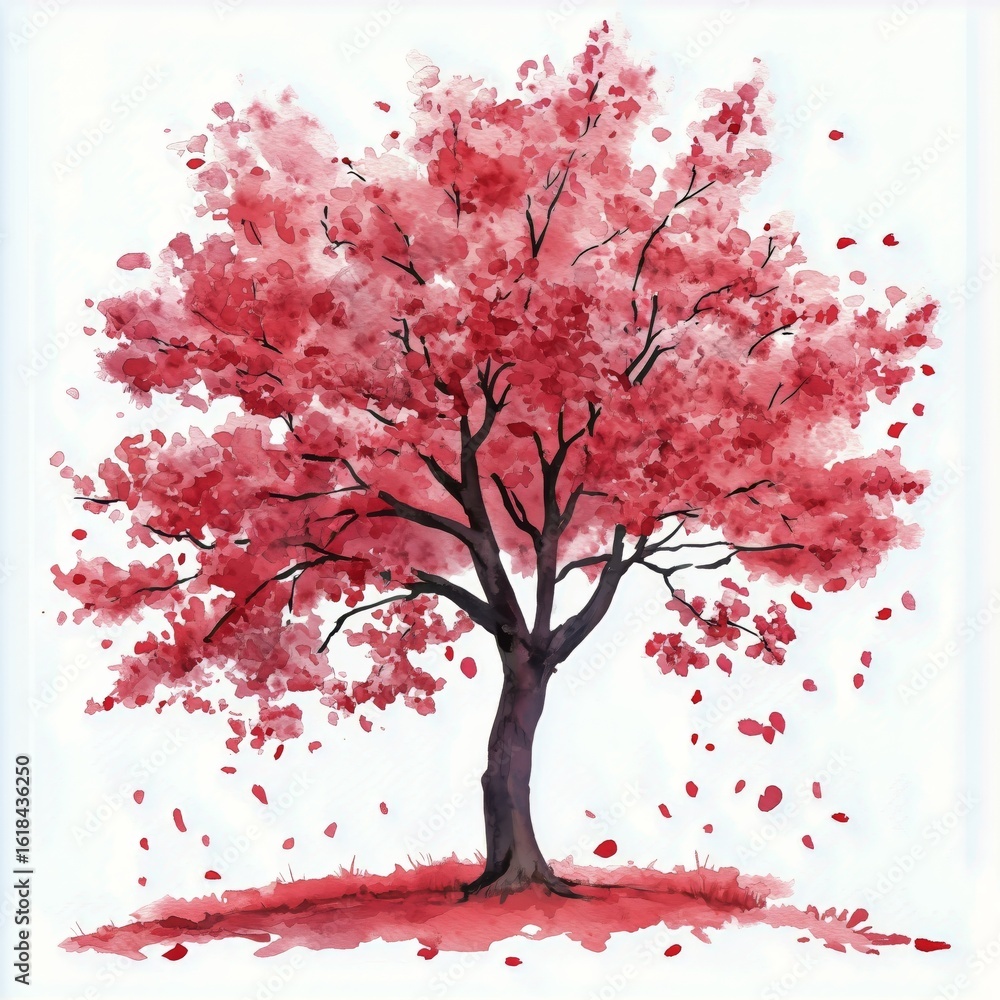 Fototapeta premium Vibrant Cherry Blossom Tree Spreading Petals in a Tranquil Spring Setting