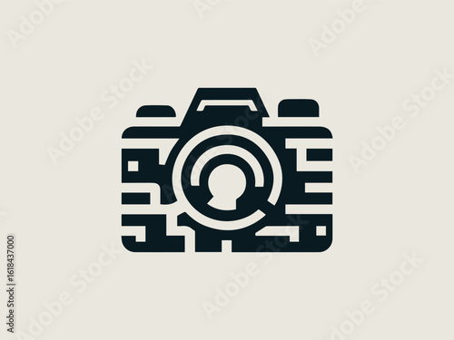 Vintage film camera vector logo for photography studios or retro camera shops