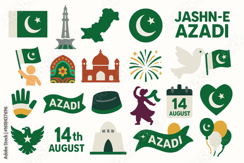 Jashn-e-Azadi Pakistan Independence Day Flags Celebration Stickers