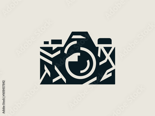 Vintage film camera vector logo for photography studios or retro camera shops