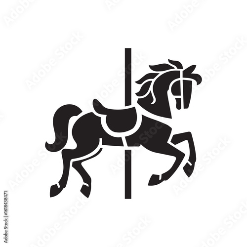 Black Carousel Horse Silhouette Icon for Fun Fair and Amusement Park Designs