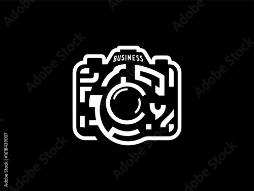 Vintage film camera vector logo for photography studios or retro camera shops