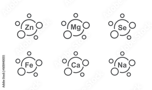 Ca, Zn, Mg, Se, Fe, Ca, vector. Set of Multi Vitamin und mineral, icons.