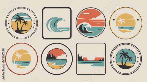 Summer retro beach vector graphic elements