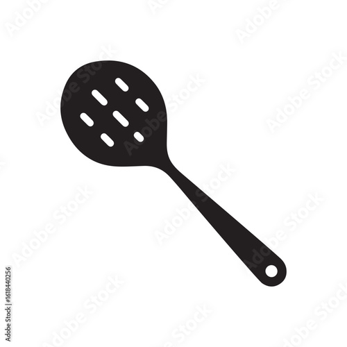 Black Slotted Spoon Silhouette Icon for Modern Kitchen Utensil Designs