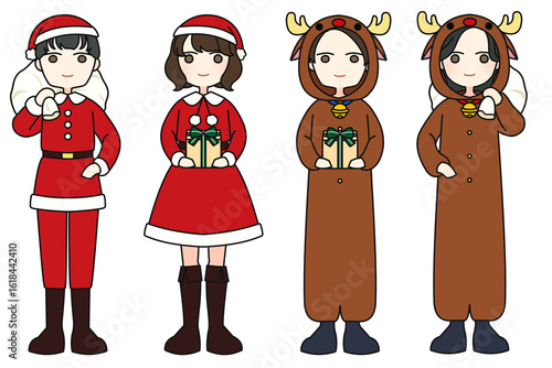 サンタとトナカイのコスプレをした男女