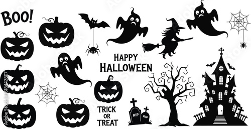 Halloween Silhouettes Vector Icon Set