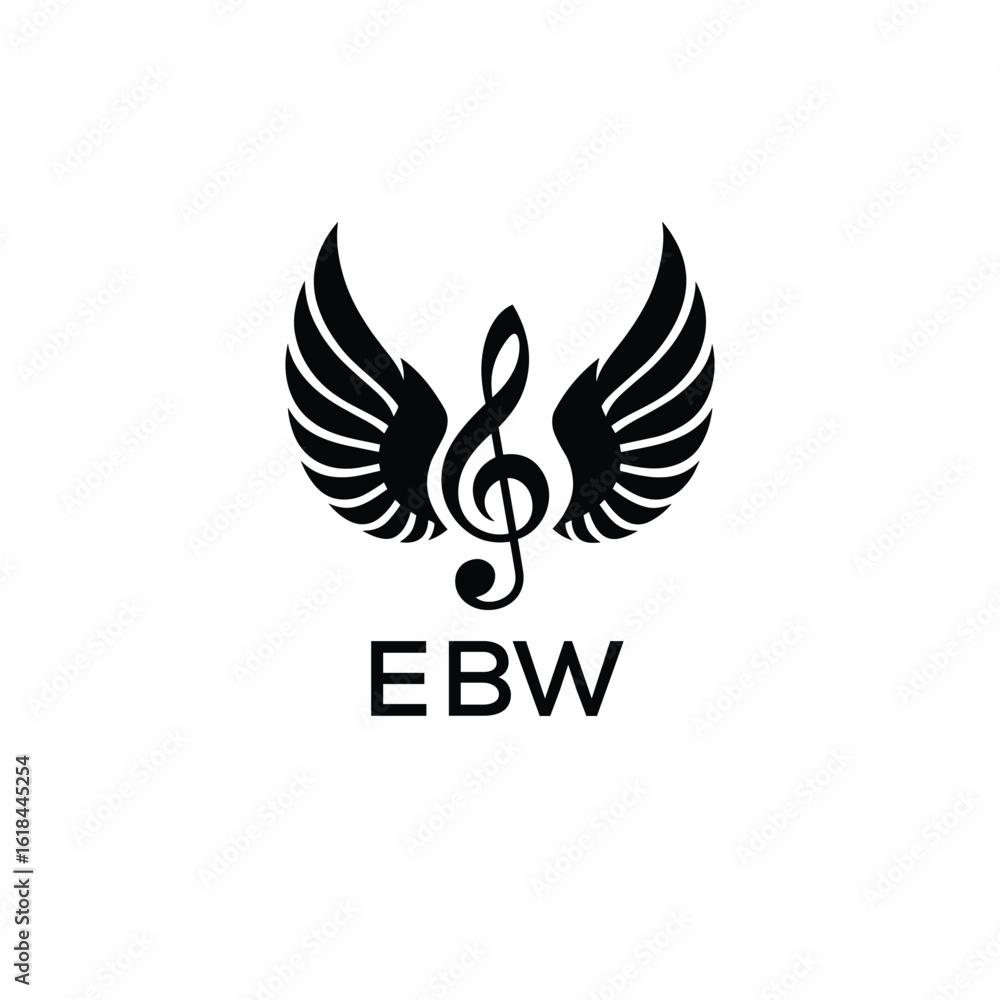 Fototapeta premium Creative Music Logo with Treble Clef and Wings –EBW Musical Brand Identity Design. EBW Letter Logo. 
