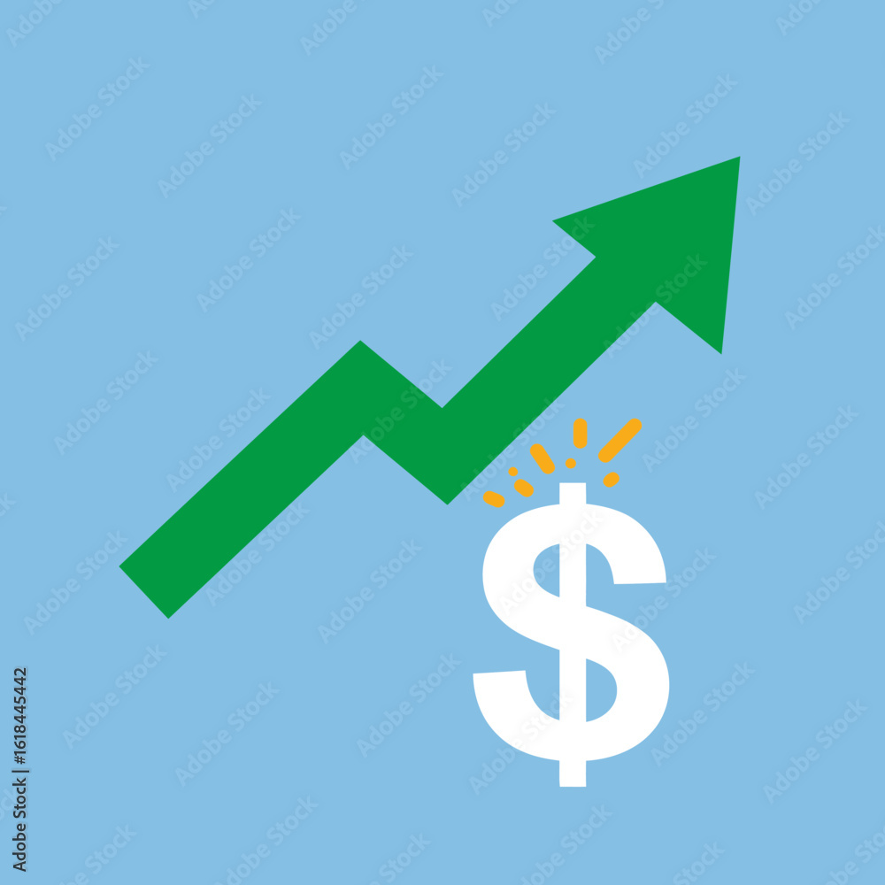 A green arrow pointing upwards, signifying growth, positioned above a white dollar sign, implying financial success. A green arrow pointing upwards, signifying growth, positioned above a white dollar sign, implying financial success.
