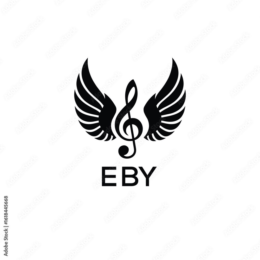 Obraz premium Creative Music Logo with Treble Clef and Wings –EBY Musical Brand Identity Design. EBY Letter Logo. 