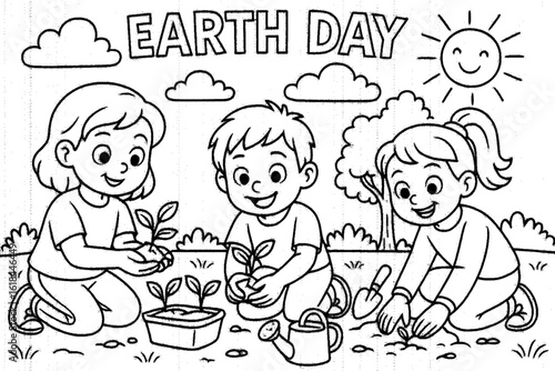 Earth Day Planting Fun – Kids Gardening Coloring Page with Seedlings & Eco-Friendly Theme