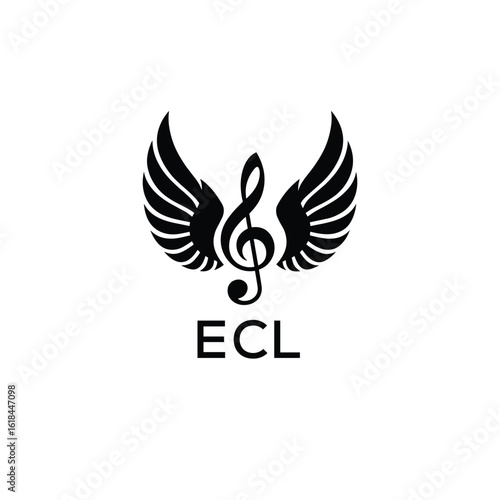Creative Music Logo with Treble Clef and Wings –ECL Musical Brand Identity Design. ECL Letter Logo.
