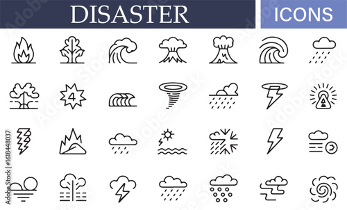 Disaster preparedness icon set for emergency situations and alerts