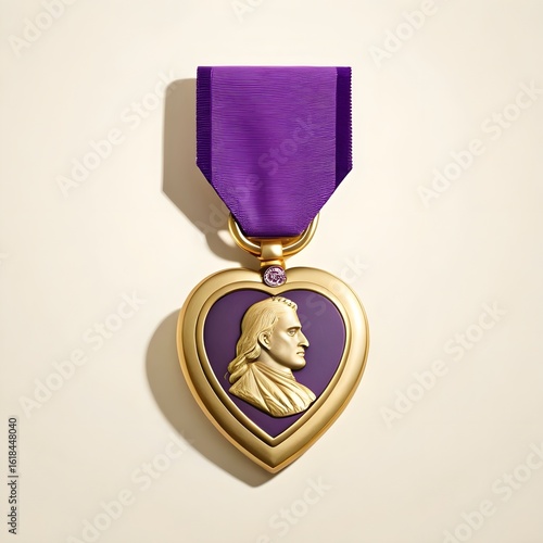 Purple heart medal with portrait of george washington on purple ribbon